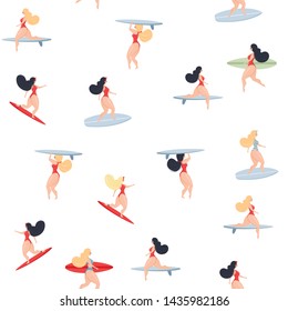 Girls Surfers. Seamless patterns. Pattern