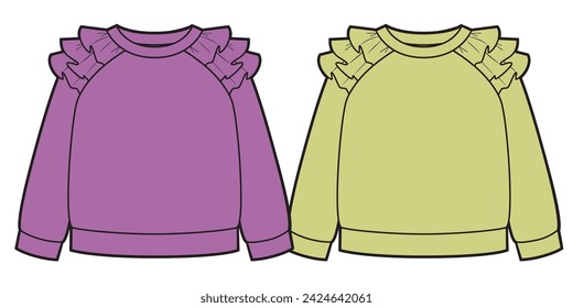 Girls sweat shirt with ruffles on sleeve