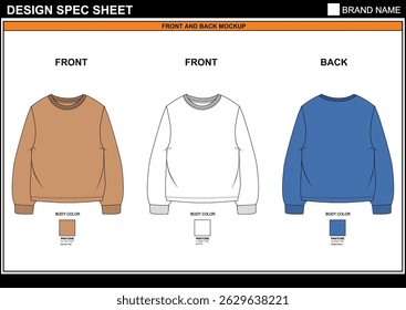 GIRLS SWEATSHIRT CAD EDITABLE FLAT TECHKNICAL FASHION SKETCH VECTOR MOCKUP