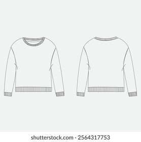 Girls sweatshirt  flat sketch in illustrator