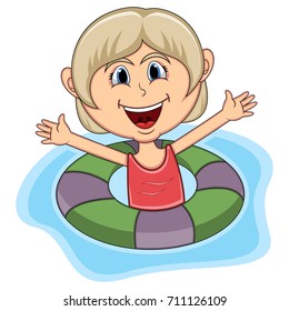 girls swim cartoon vector illustration