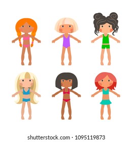 Girls in a swimsuit. Girlfriends in beach swimsuits in the summer. Vector illustration