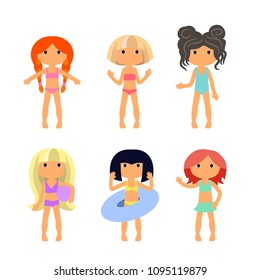 Girls in a swimsuit. Girlfriends in beach swimsuits in the summer. Vector illustration