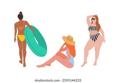 Girls in swimsuits. Vector color illustration on a white background.