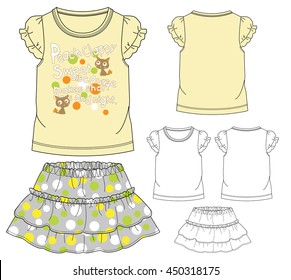 Girls T shirt and skirt designs / cute cat