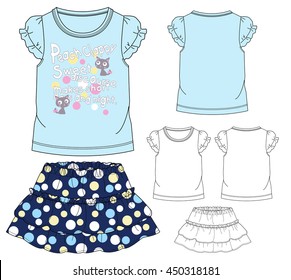 Girls T shirt and skirt designs / cute cat