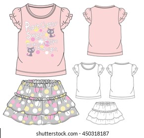 Girls T shirt and skirt designs / cute cat