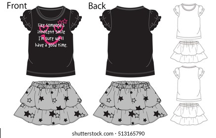 Girls T-Shirt und Rock Designs . Vorder- und Rückseite