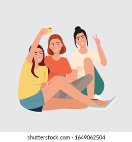 Girls take selfie on the phone.