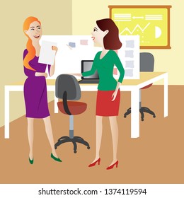 girls talk in the office