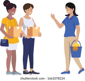 girls talking with home assistant vector