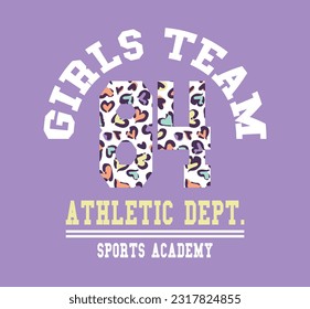 Girls Team Athletic Dept. college slogan vector with animal leopard pattern illustration for kids - girl hoodie, tee - t shirt and sticker