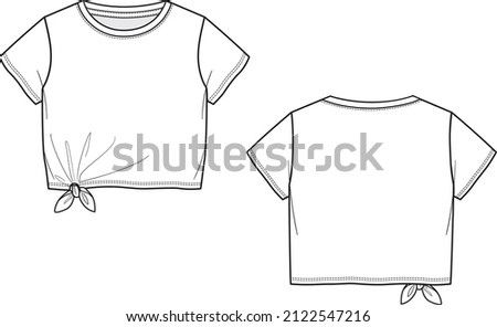 Girls Technical Black and White Flat  Sketch Cropped Top with knot Stock photo © 