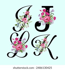 girls tee design print i alphabet flowers j alphabet flowers k alphabet flowers l alphabet flowers and background