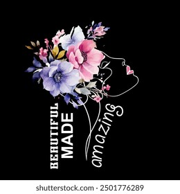 girls tee design print beautiful made amazing flowers girl vector design t shirt