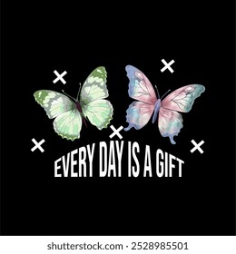 girls tee design print every day is a gift butterfly best new design