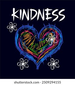 girls tee design print kindness heart texture flowers stylish girls t shirt design vector look