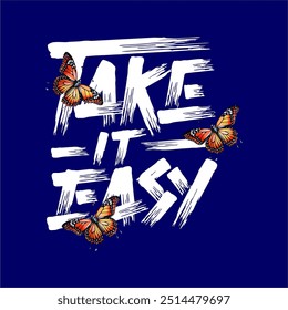 girls tee design print new style girls t shirt design take it easy butterfly vector look