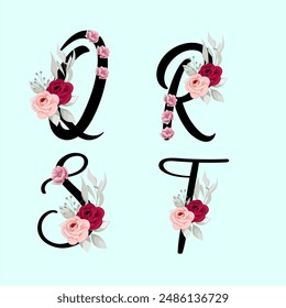 girls tee design print q alphabet flowers r alphabet flowers s alphabet flowers t alphabet flowers print and background