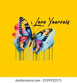 girls tee shirt design print new style best love yourself butterfly design colorful