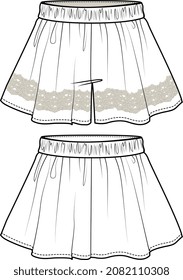 GIRLS AND TEEN BOTTOMS SKIRTS WITH LACE VECTOR SKETCH