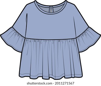 GIRLS AND TEEN FLUTTER SLEEVES WOVEN TOP 