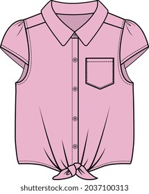 GIRLS AND TEEN GIRLS WEAR WOVEN TOP FRONT TIE UP VECTOR