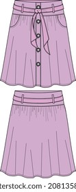 Girls and Teens Bottom Wear Skirt Front and Back Vector Illustration