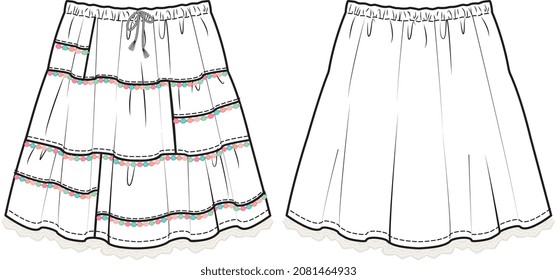 GIRLS AND TEENS BOTTOM WEAR SKIRTS VECTOR SKETCH