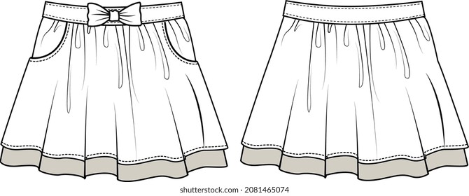 GIRLS AND TEENS BOTTOM WEAR SKIRTS VECTOR SKETCH