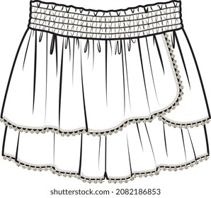 GIRLS AND TEENS BOTTOM WEAR SKIRTS WITH LACE VECTOR SKETCH