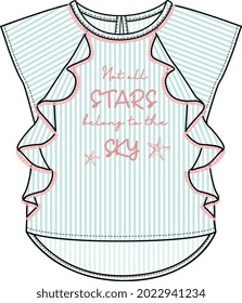 GIRLS AND TEENS FRILL WOVEN TOP  WITH RAGLAN SLEEVES VECTOR