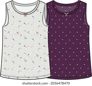 GIRLS AND TEENS WEAR SLEEVELESS VEST WITH HEART SHAPE AND STARS PATTERN VECTOR ILLUSTRATION