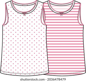 Girls and Teens Wear Sleeveless Vest with Stripe and Polka Dot Pattern Vector Illustration