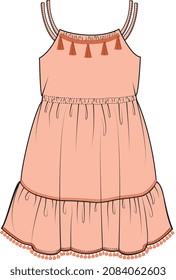 GIRLS AND TEENS WEAR WOVEN DRESS ILLUSTRATION VECTOR DESIGN