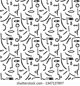 Girls texture. One line creative seamless pattern. Hand drawn vector illustration. 