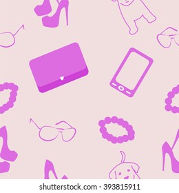 Girl's things on the pink background