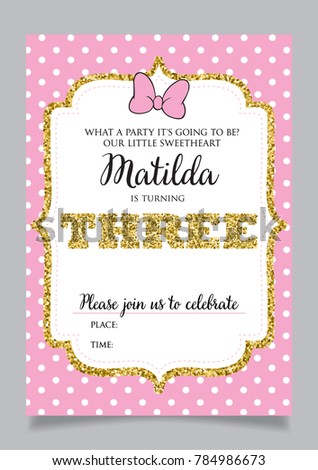 girls third birthday invitation three years stock vector royalty