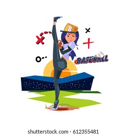 Girls Throw Baseball Pitches - vector illustration