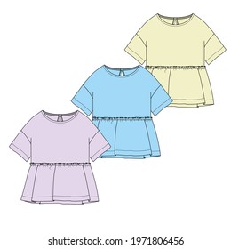girls TOP fashion flat sketch. Technical drawing APPAREL template.