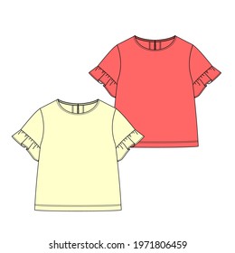 girls TOP fashion flat sketch. Technical drawing APPAREL template.