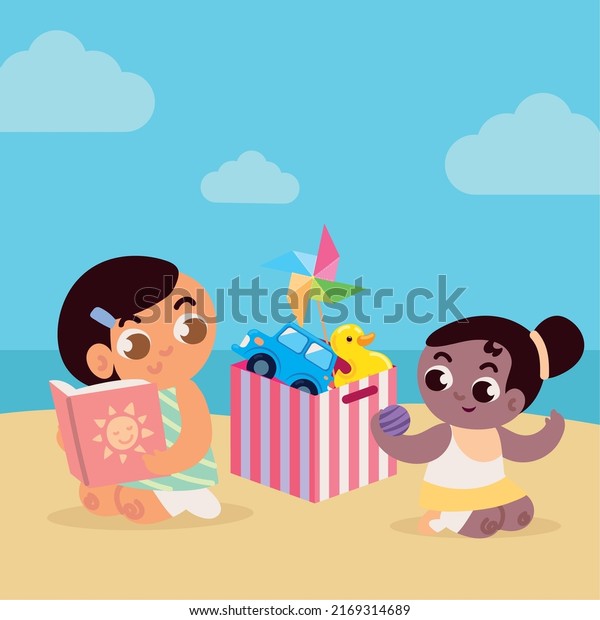 girls with toys in box\
cartoon