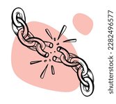 A girl's transferable temporary tattoo. Broken chain in lineart style and engraving.  Freedom and power