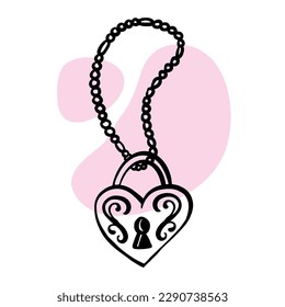 A girl's transferable temporary tattoo. A lock on a chain in the style of lineart and an engraving. Romance, love