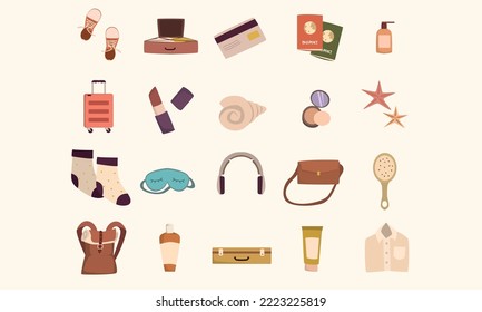 girl's travel object doodle collection vector