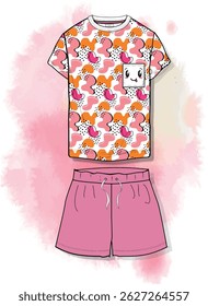 girls tshirt shorts set design. children's clothing, fashion design, pattern design, graphics and more