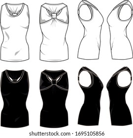 Girls' t-shirts for the front, back and sides 
vector template pattern