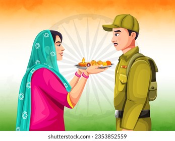 Girls tying Rakhi to Soldier brother on the occasion of Indian Festival Raksha bandhan or Bhai dooj.