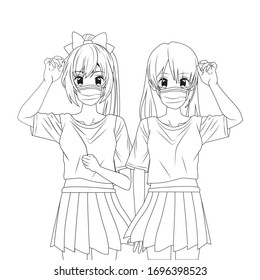 Anime Girl Friends Stock Illustrations Images Vectors Shutterstock