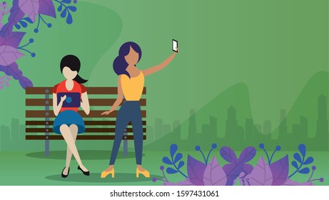 girls using smartphones with social media app vector illustration design